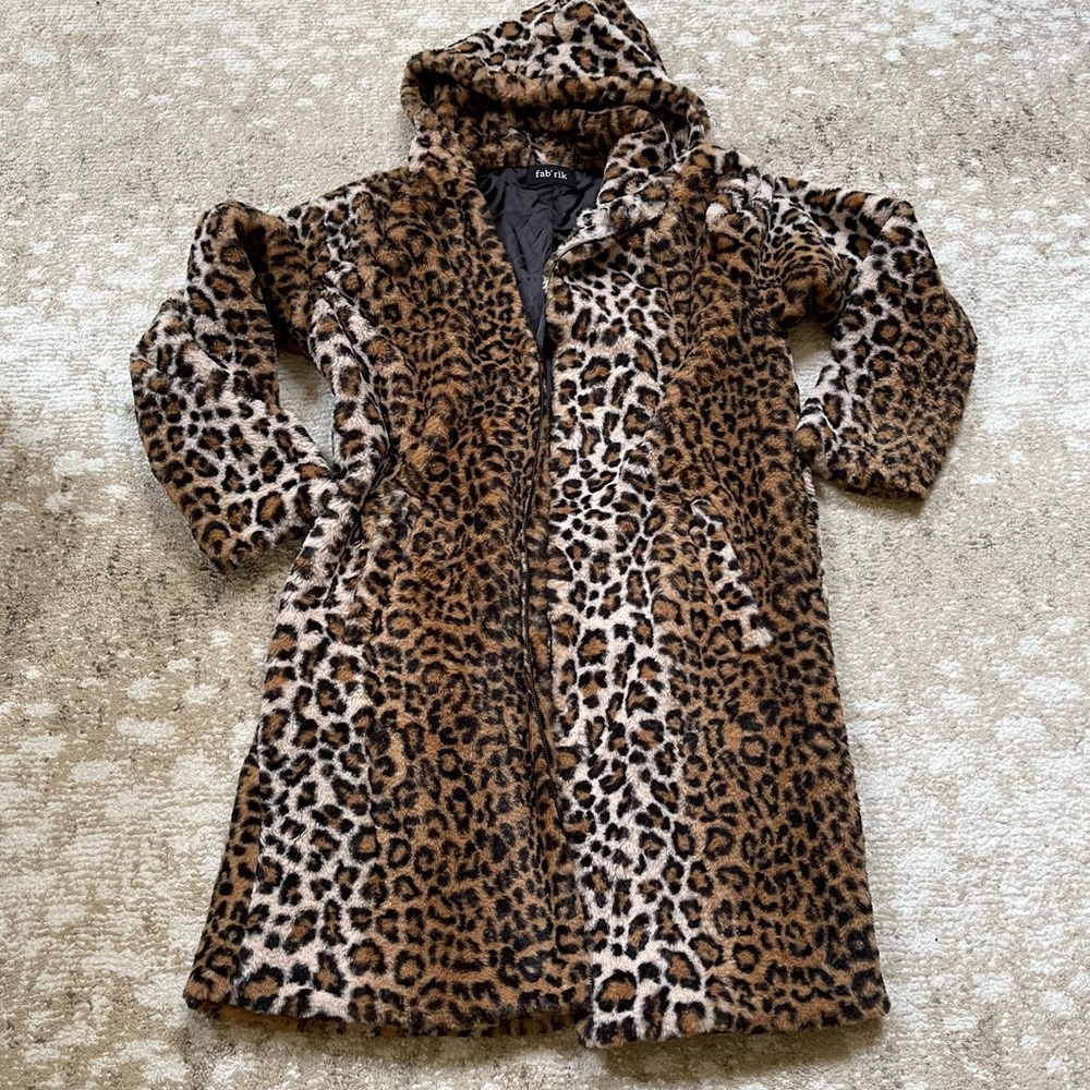Fab’rik Leopard 3/4 length hooded coat - size L